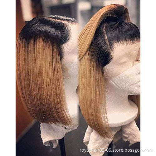 Wholesale 10 Inch Colored Hair Wig 100% Peruvian Human Hair Highlight 1b/27 Color Hair Lace Front Bob Wig